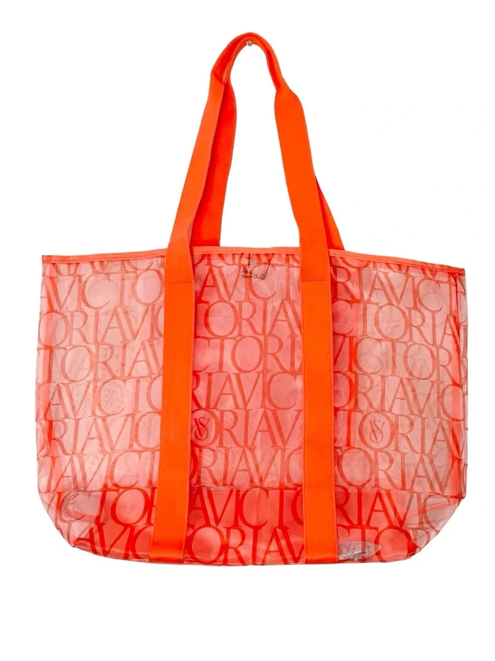Victorias Secret Mesh Carry All Tote Bag New NWT Orange Sheer Logo Victoria’s
